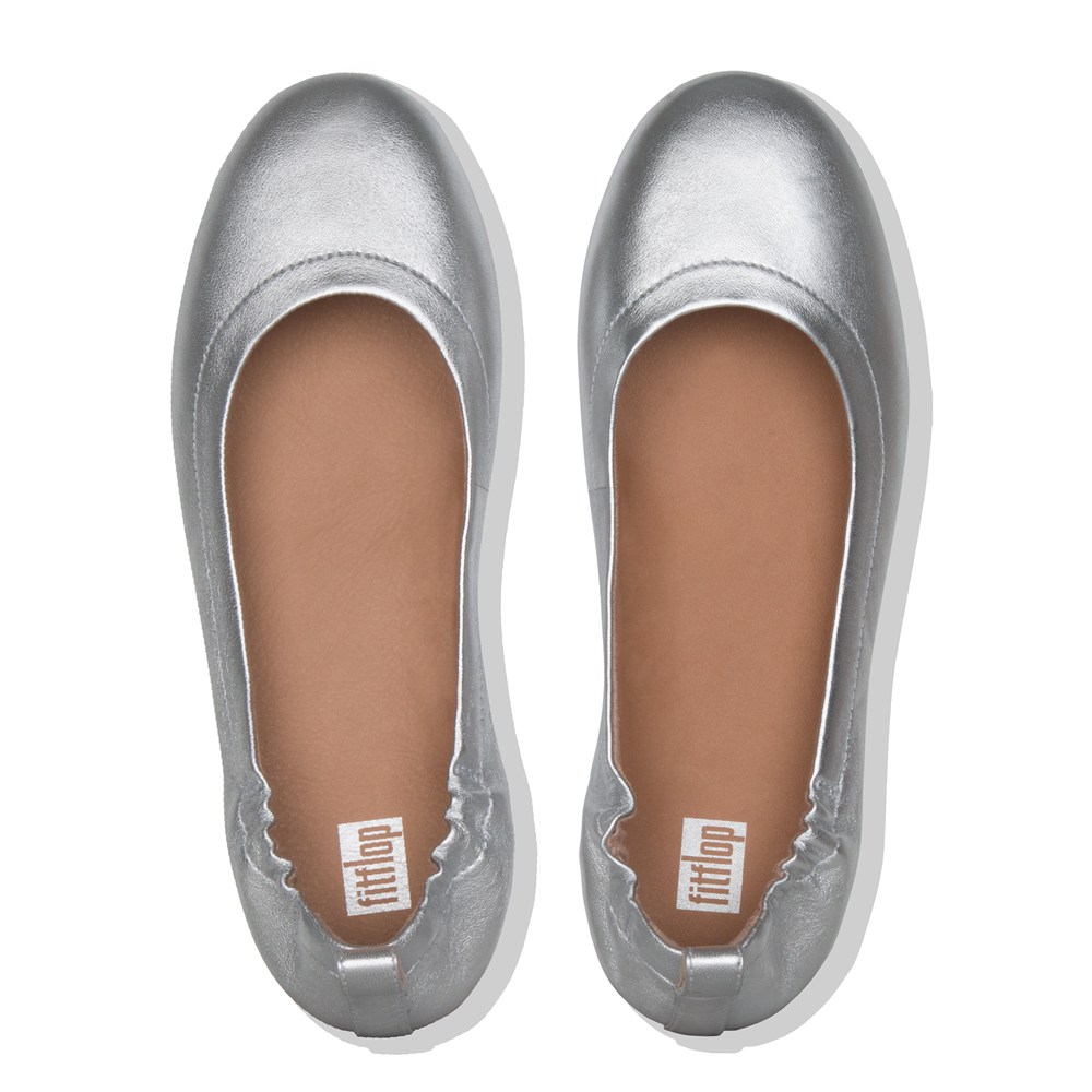 Fitflop Womens Ballet Flats Silver - Allegro Soft Leather - WV0764921